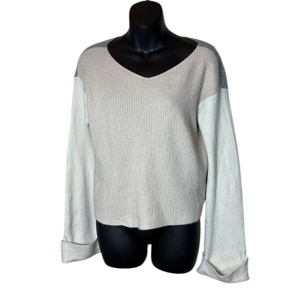 Vince women’s medium 100% cashmere colorblock ribbed scoop neck cuff sleeve - Picture 1 of 4